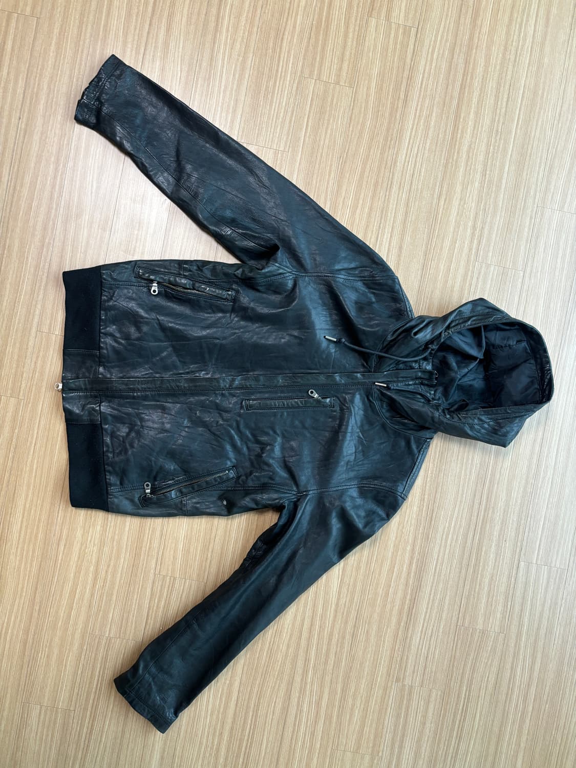 블랙 후드 레더자켓 락시크 코르티스깔 상품이미지5