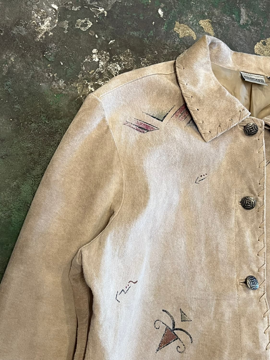 90's 치코스 웨스턴 스웨이드 가죽 자켓 백프린트 아트웨어 빈티지 상품이미지5