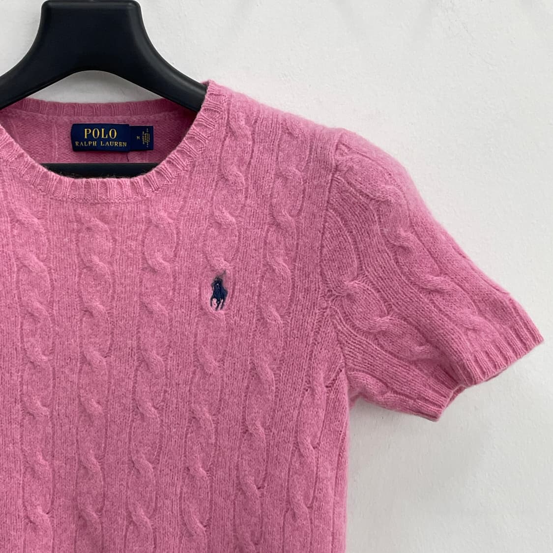 폴로 랄프로렌 캐시미어 블랜드 케이블 꽈베기 핑크 반팔 니트 상품이미지3