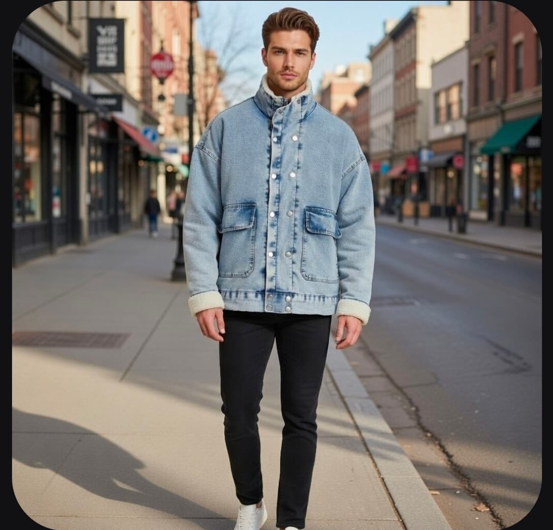 남자 여자 오버핏 하이넥 양털 데님 청 자켓 연청 워싱 105 110 상품이미지2