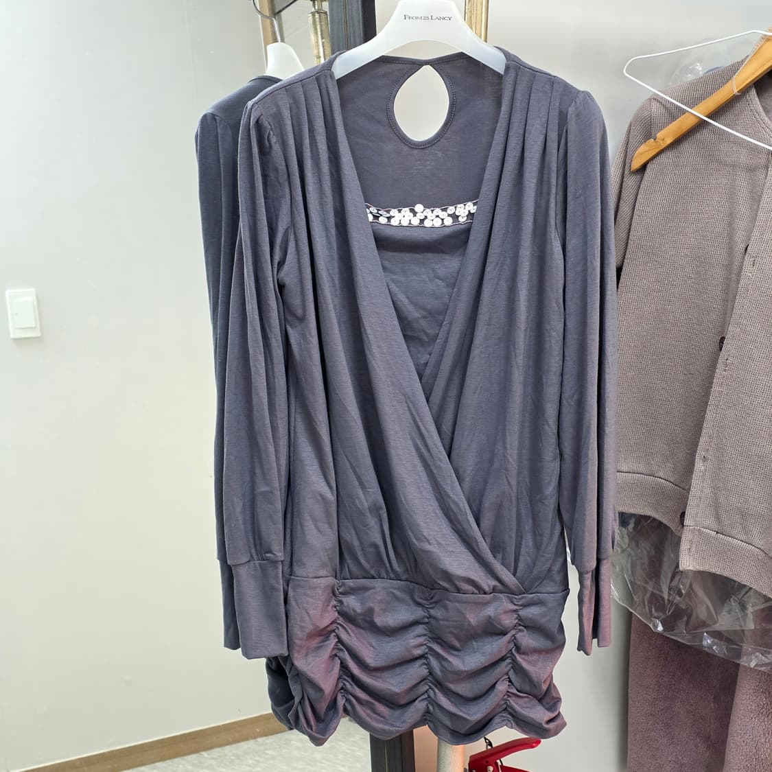 빈티지) 90s00s셔링 랩 모리걸st 롱슬리브 레이어드 스팽클 블라우스 상품이미지2