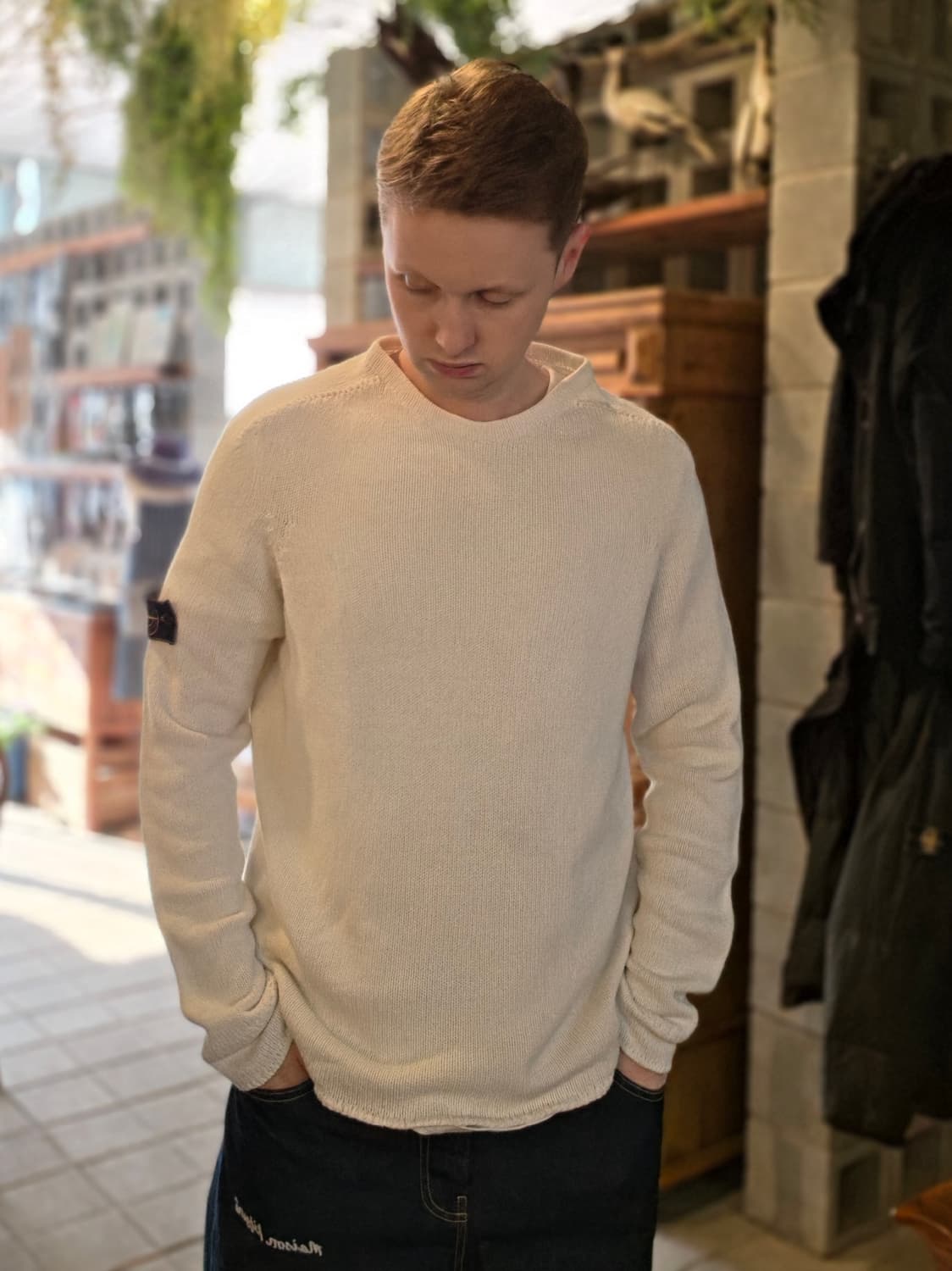 90s 스톤 아일랜드 그린 엣지 화이트 니트 상품이미지1