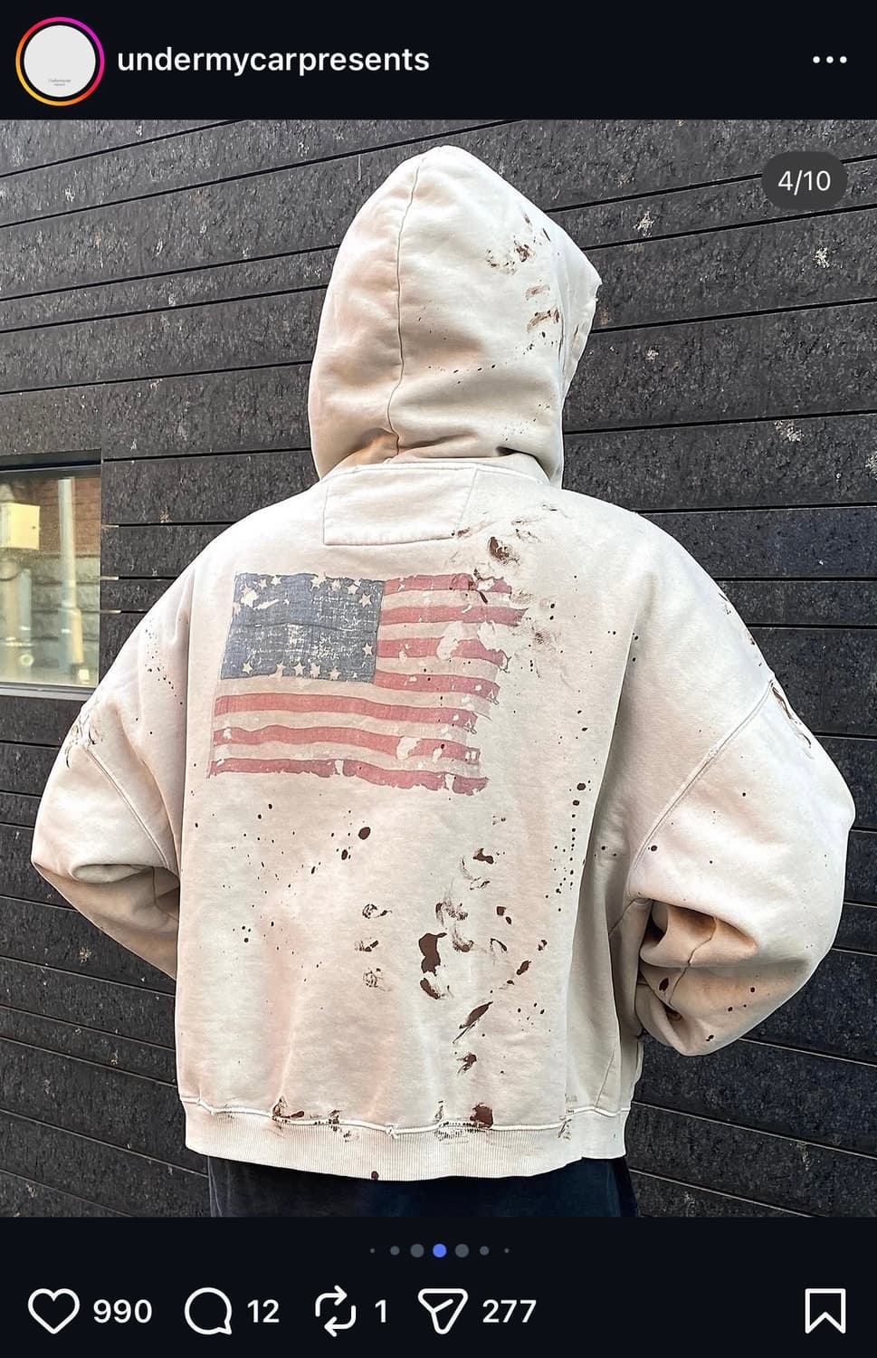 undermycar 언마카 아메리칸 플래그 더티 성조기 후드집업 상품이미지1