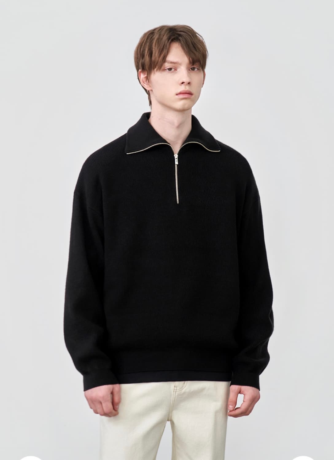 (새상품)(L) 드로우핏 오버사이즈 하프 집업 카라 울 니트 BLACK 상품이미지9