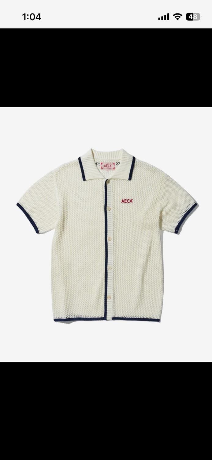 에이카화이트 크로셰 카라 하프 니트셔츠 상품이미지1