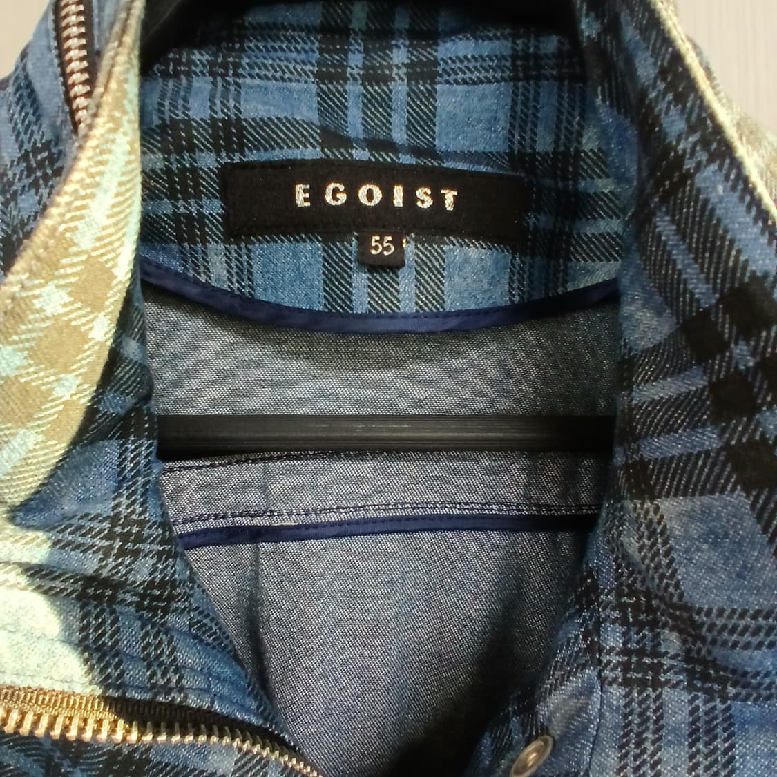 EGOIST 블루 체크 롱 자켓 레이스 소매 상품이미지5