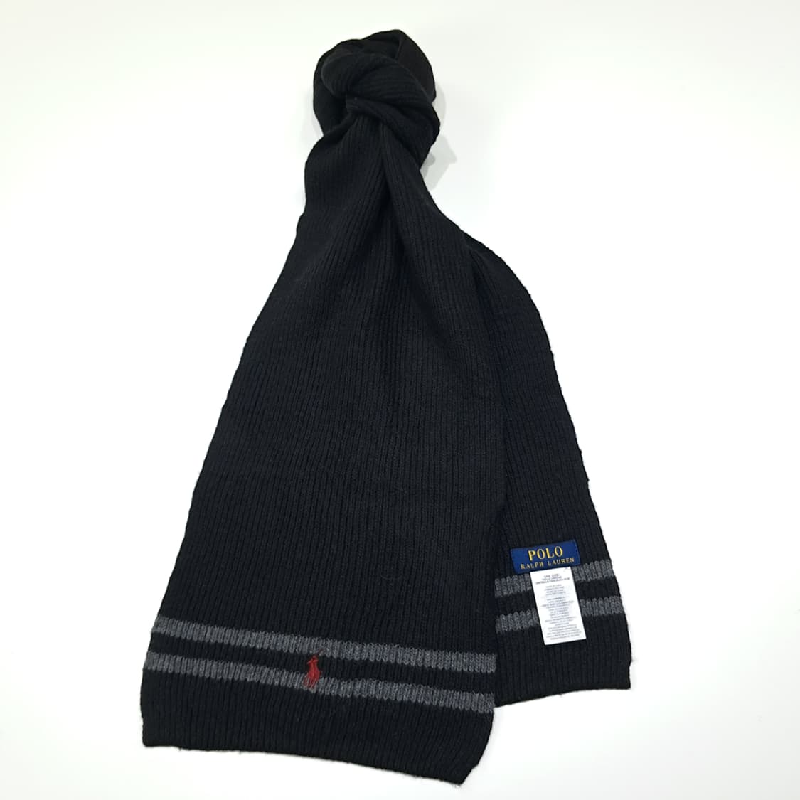 MX643 폴로 램스울혼방 블랙 그레이 투톤 리브드 머플러 목도리 상품이미지2