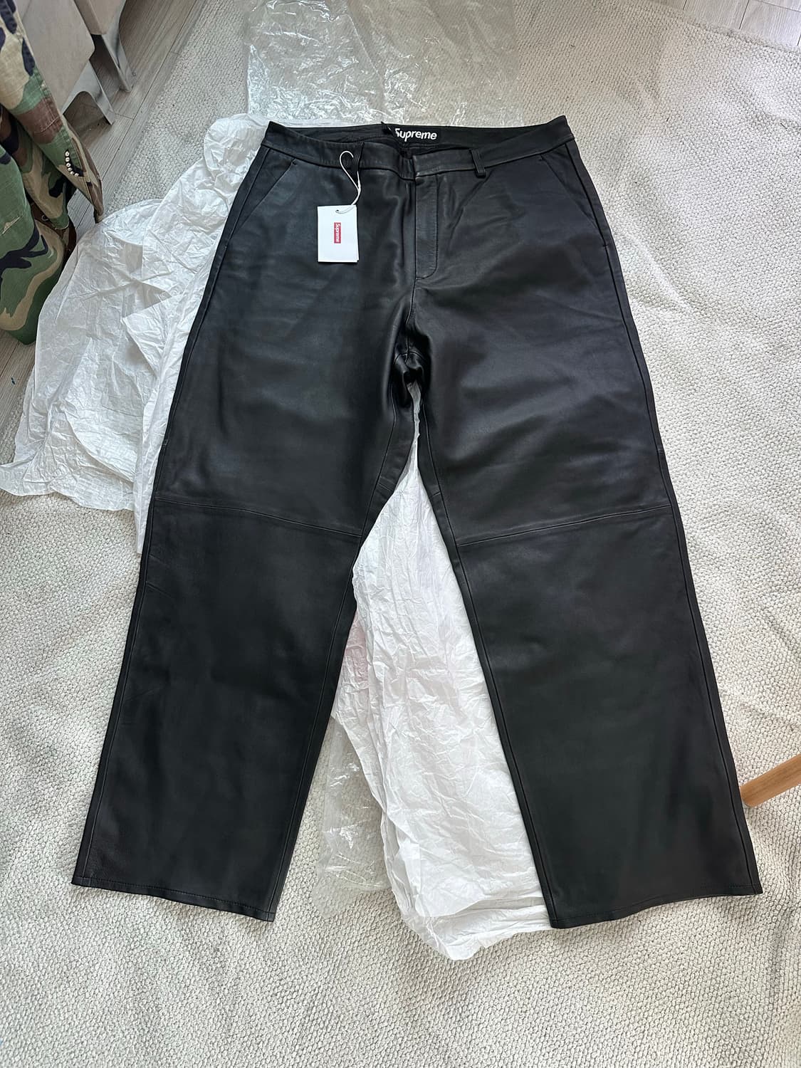 슈프림 레더 트라우저 팬츠 블랙 34사이즈 상품이미지4