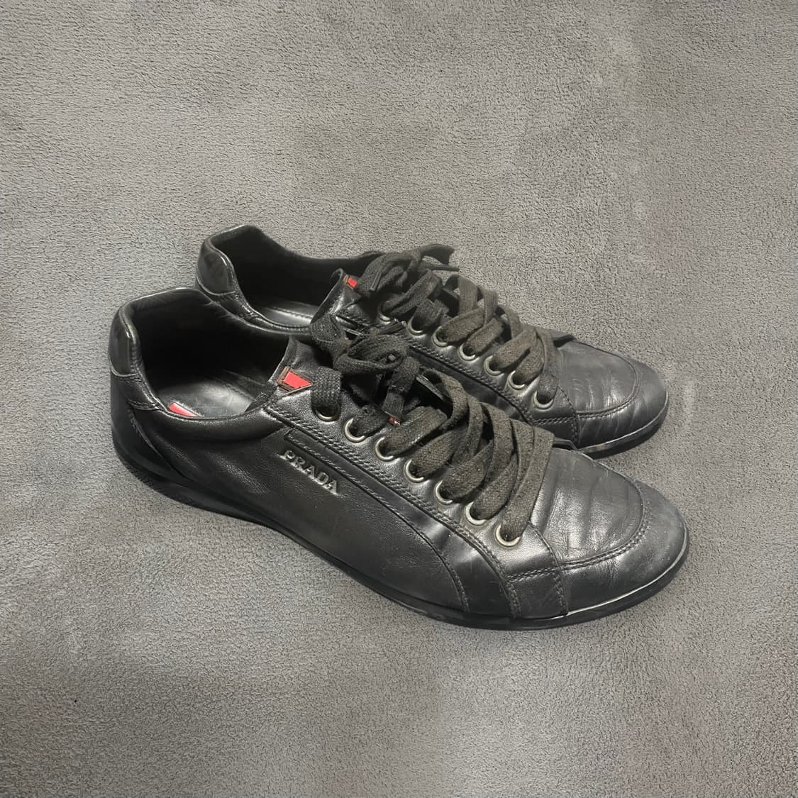 285~290) 프라다 로고 아카이브 레더 가죽 스니커즈 신발 블랙 상품이미지1