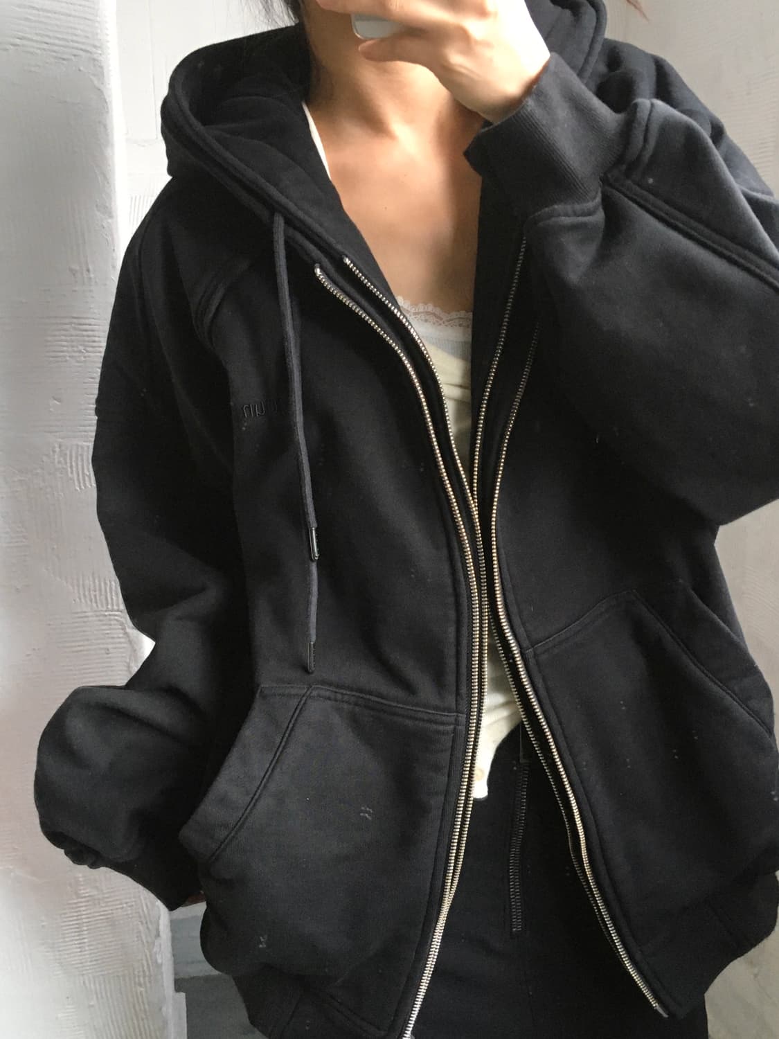 Juun.J 준지 25FW 블랙 더블 레이어드 후드 집업 상품이미지1