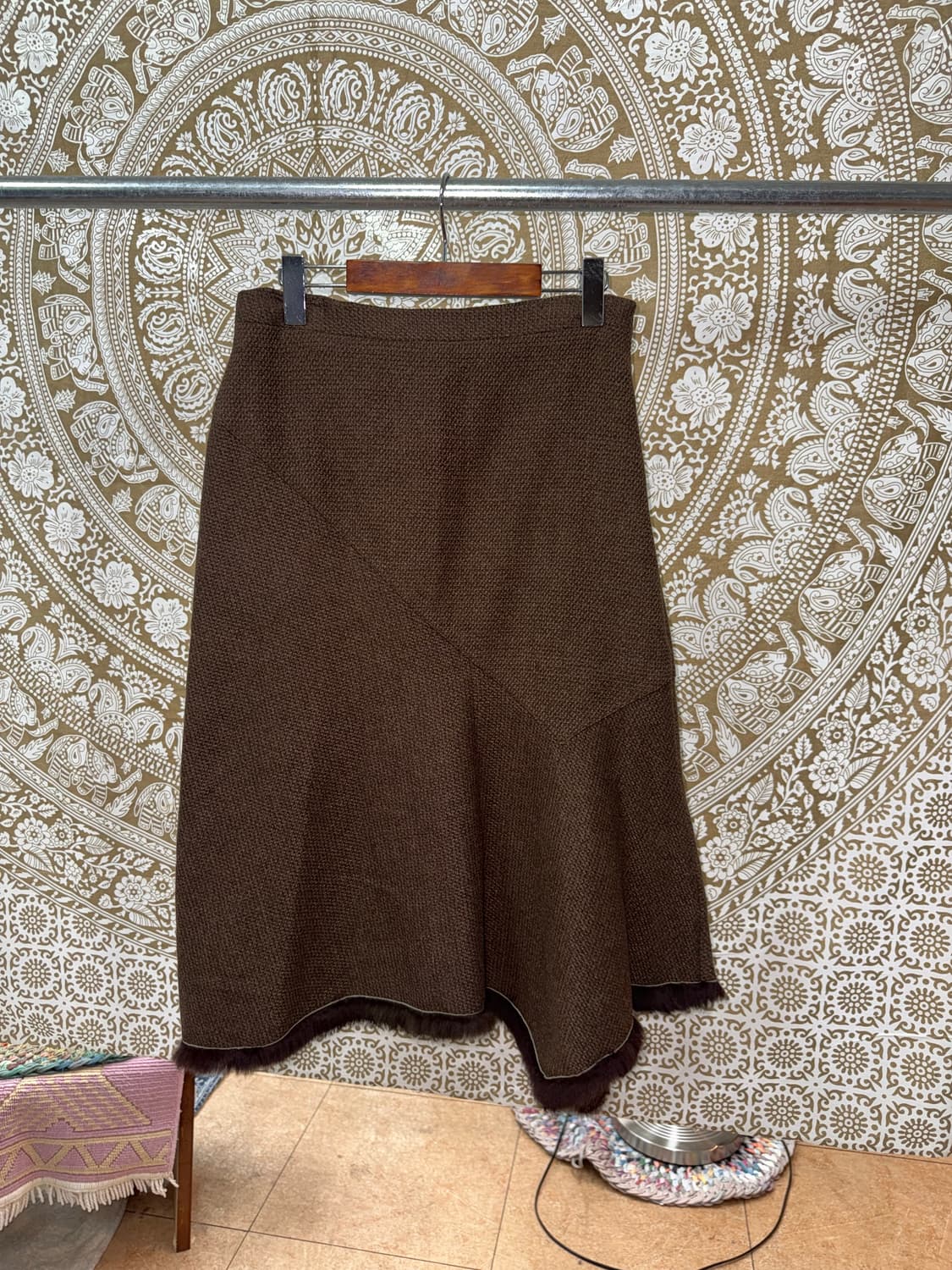 빈티지 여성 모직 퍼 언발 디테일 스커트  상품이미지4