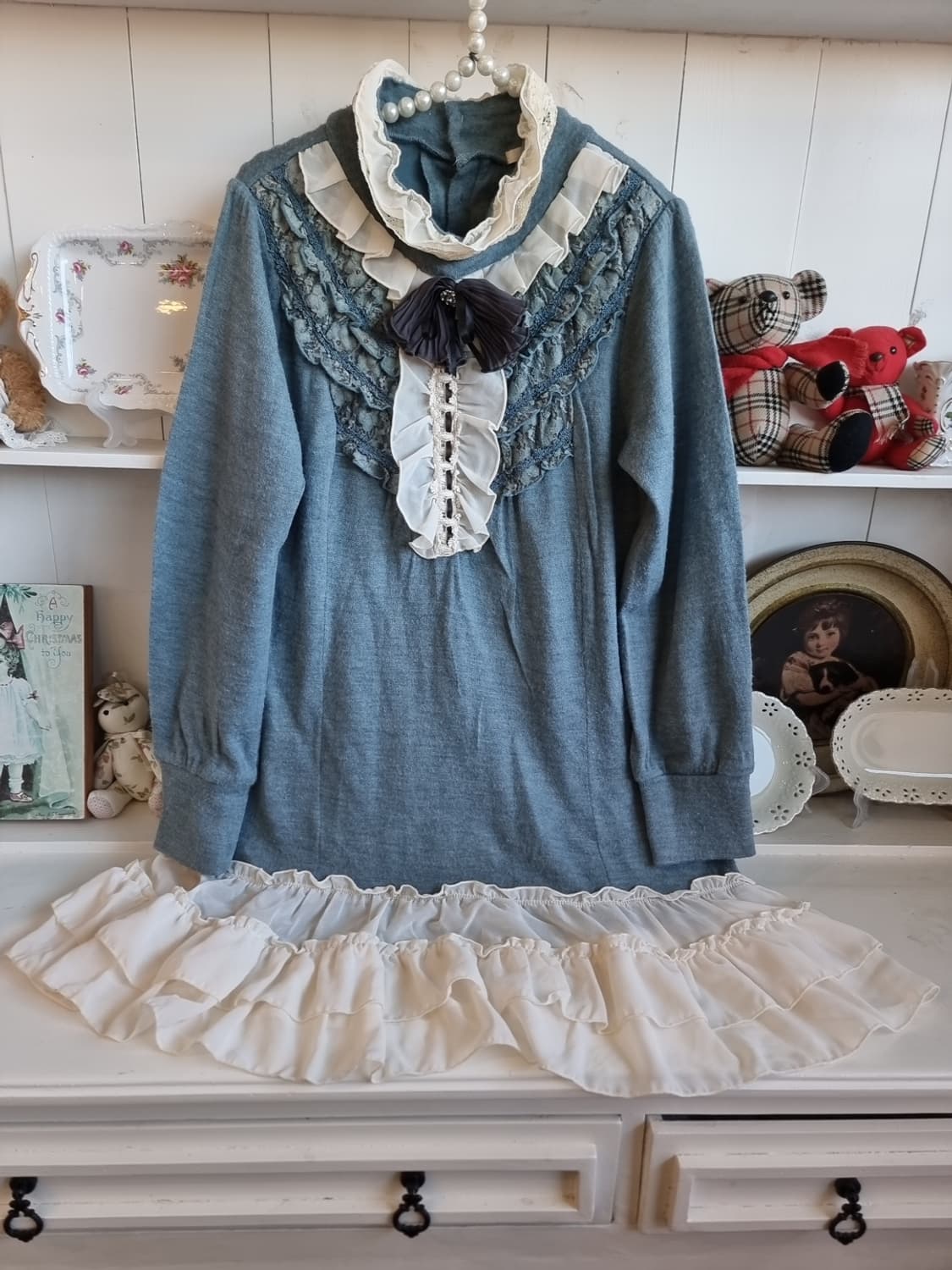 axes femme 프릴 하이넥 레이스 롱니트 원피스 상품이미지5