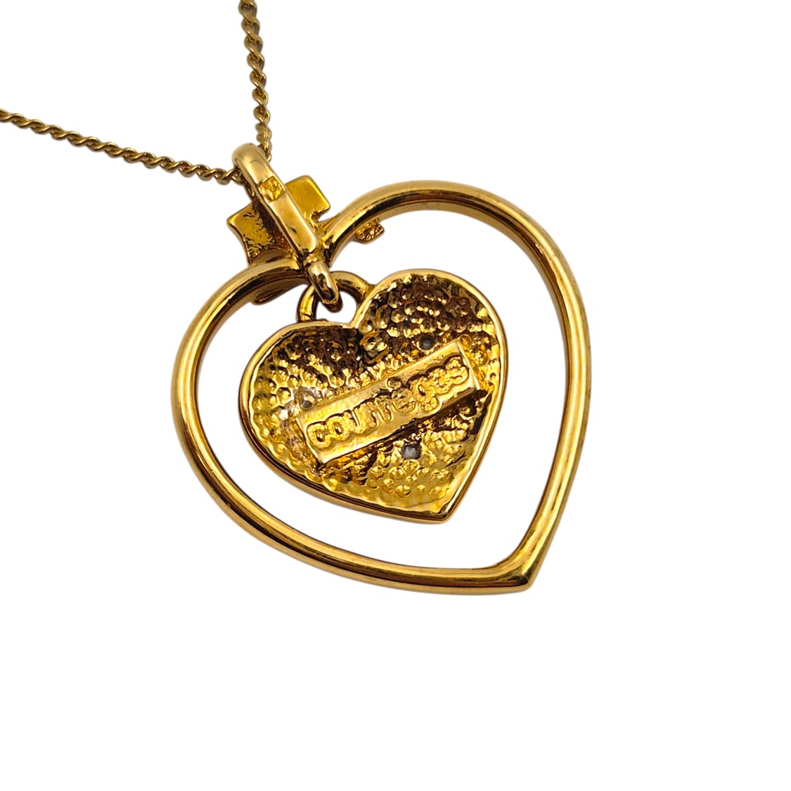 90s 꾸레쥬 하트 프레임 레드 파베 목걸이 상품이미지5