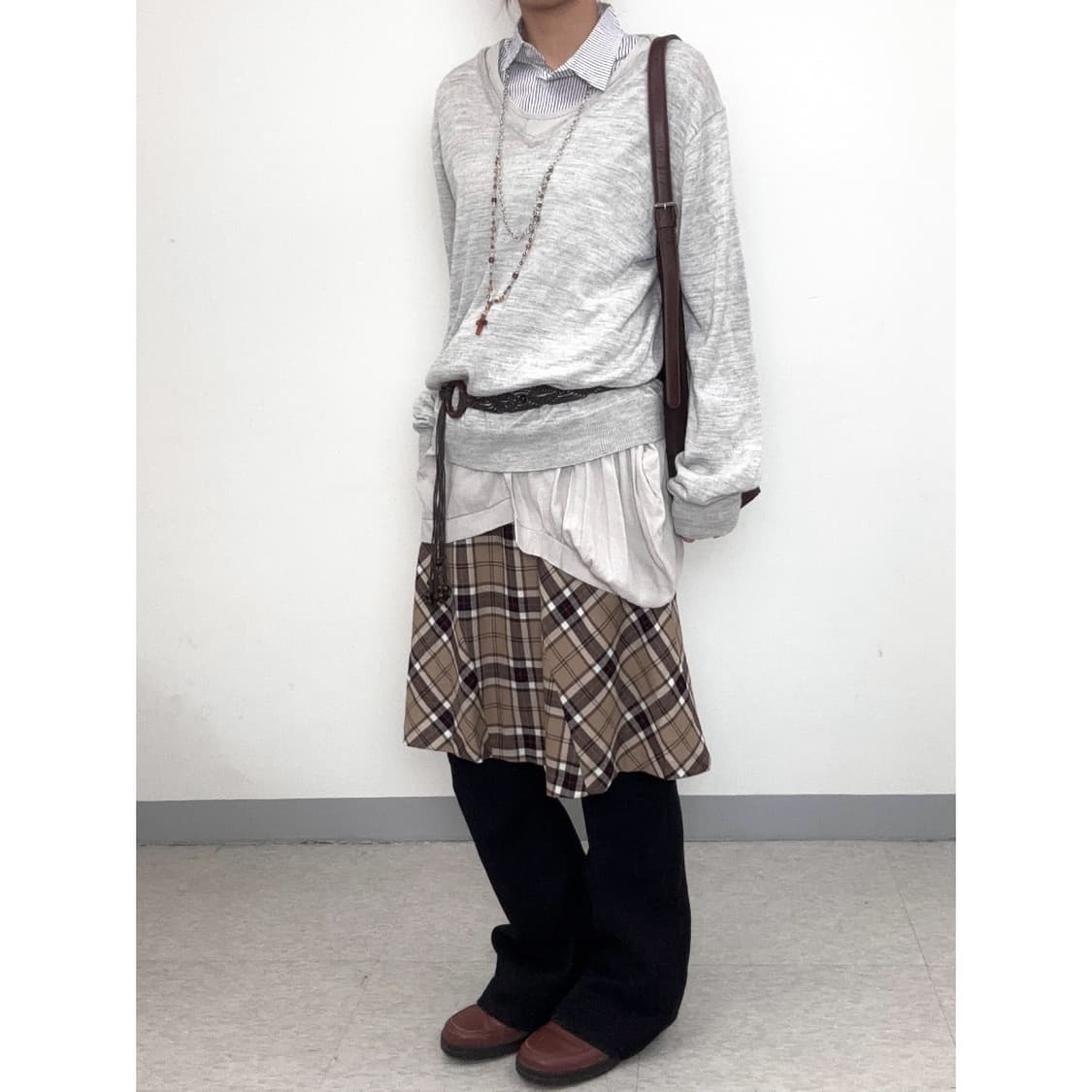 빈티지 베이지 체크 울 스커트 상품이미지2