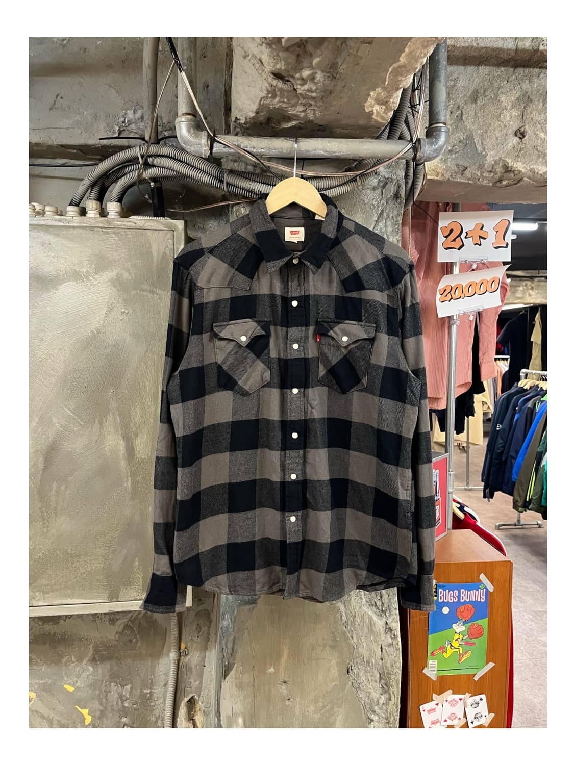 리바이스 웨스턴 체크 셔츠 차콜 L #csz3312 상품이미지1