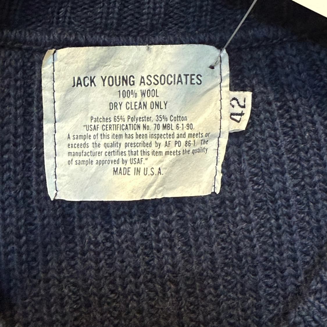 USA VINTAGE 브이넥 미군 골지 울니트 견장 리브마감 디테일 블루 상품이미지5