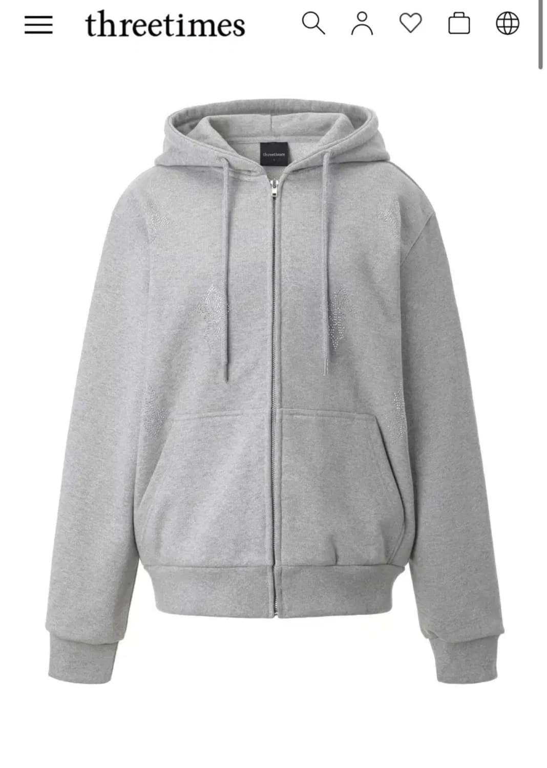 쓰리타임즈 쥬얼 엔틱 후드집업 그레이 상품이미지1