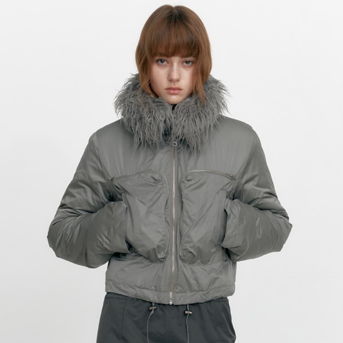 스튜디오테이블 퍼 카라 봄버 자켓 fur bomber jacket 카키 상품이미지1