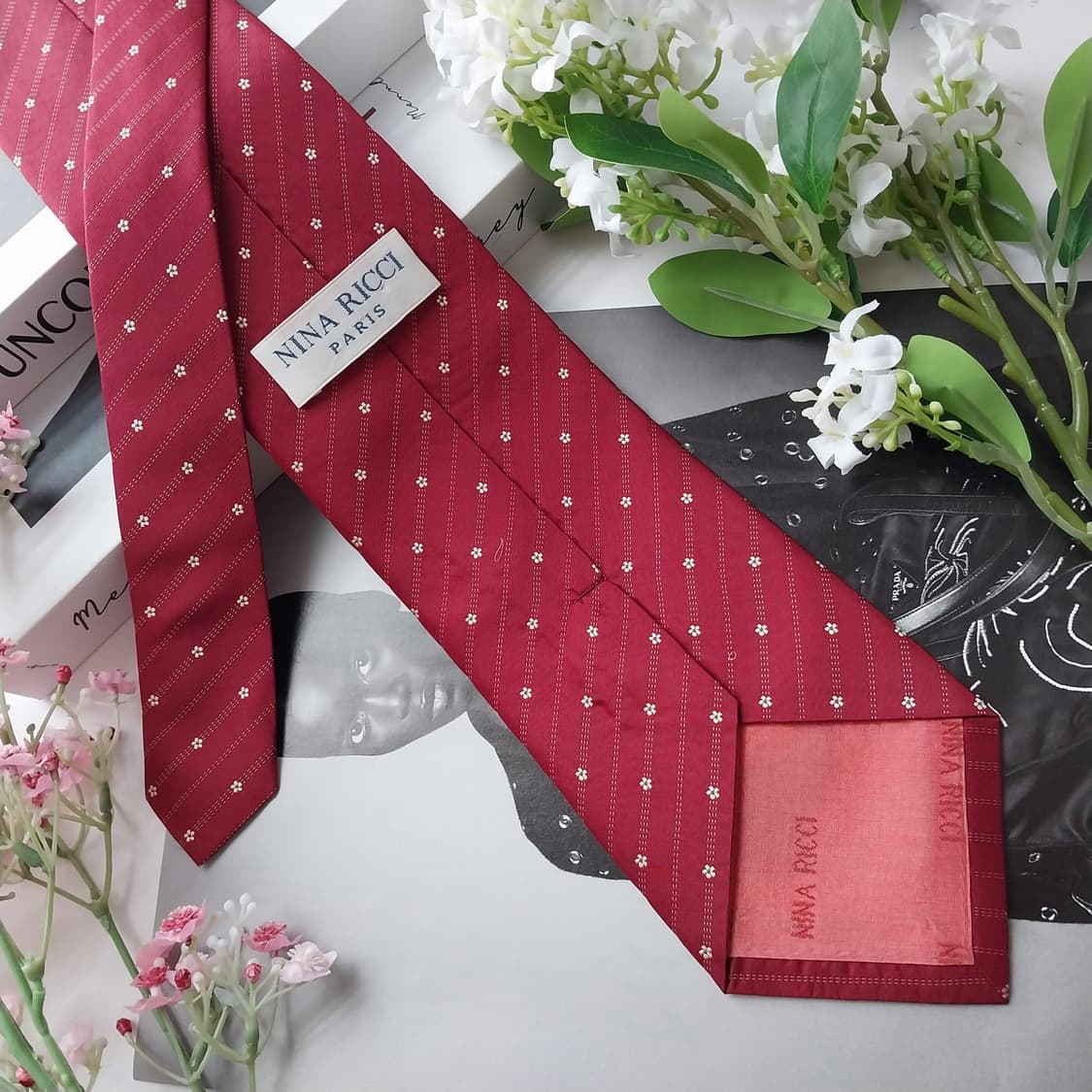 니나리치 실크 와인 패턴 넥타이 9.5cm A+등급 K2242 상품이미지5