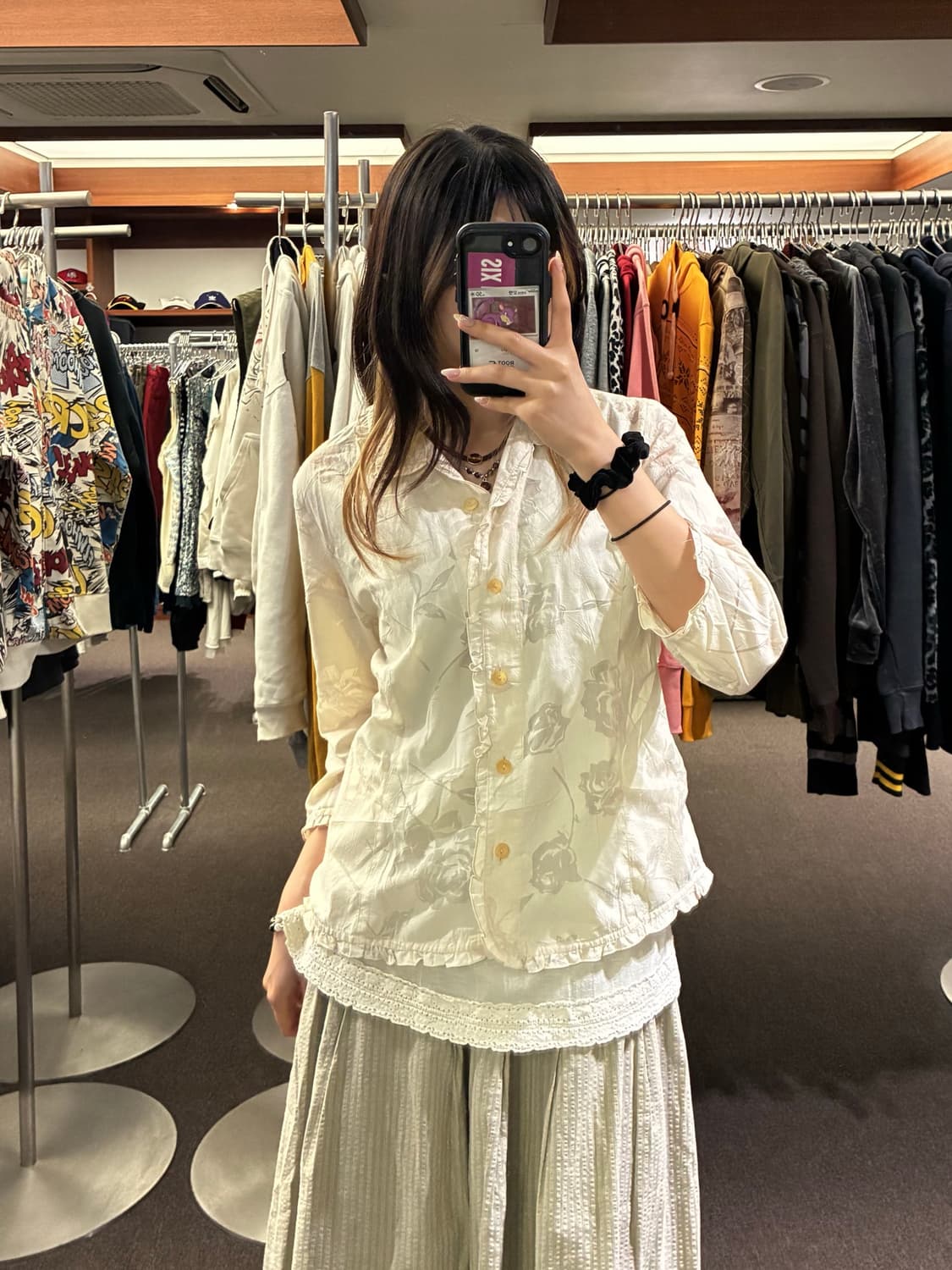 F)Elegance Fashion 빈티지 여성 프릴 디테일 꽃무늬 셔츠 상품이미지1