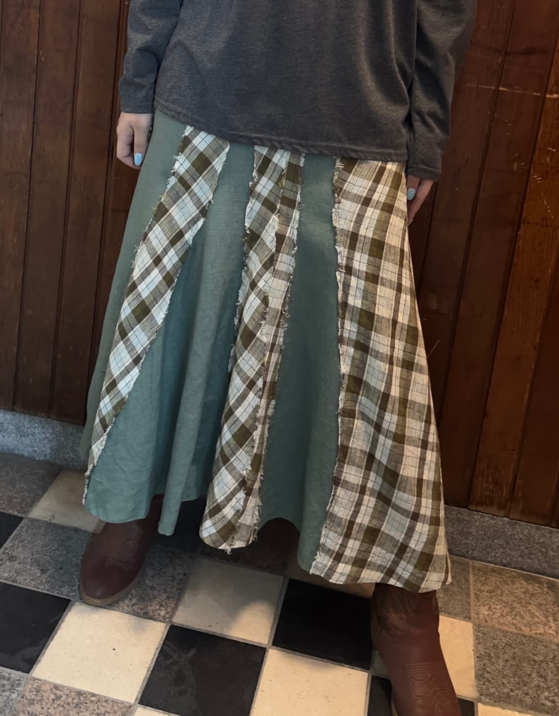 green eye patchwork skirt 상품이미지2