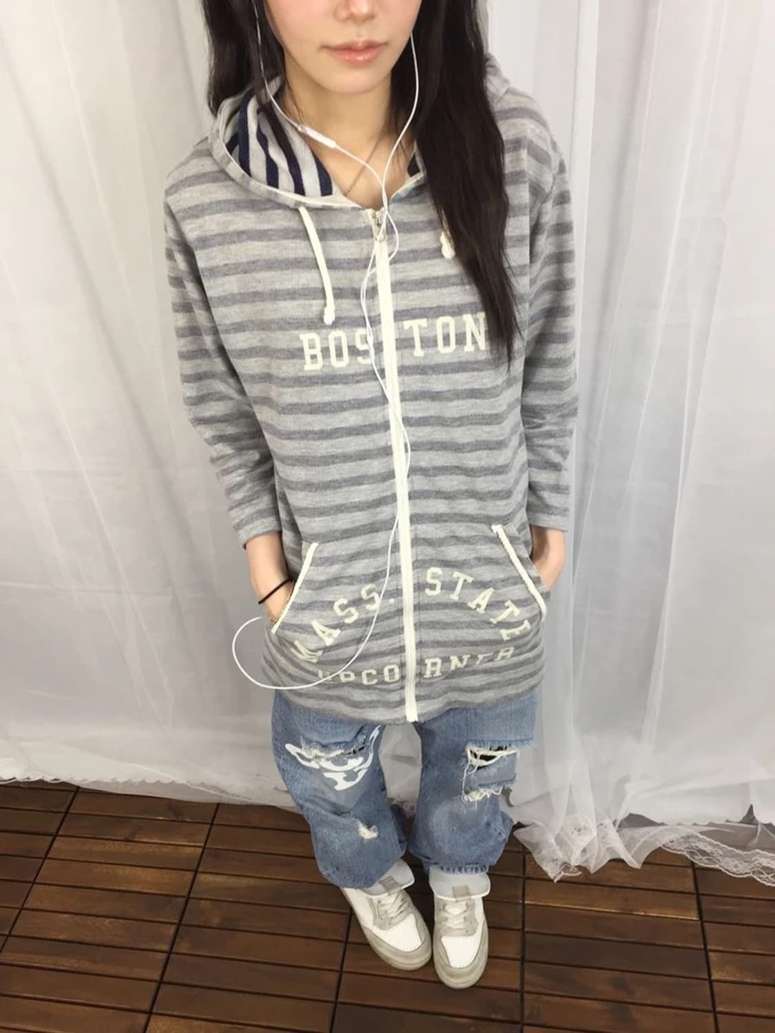 Jpn Boston Stripe Long Zip Hoodie 상품이미지3