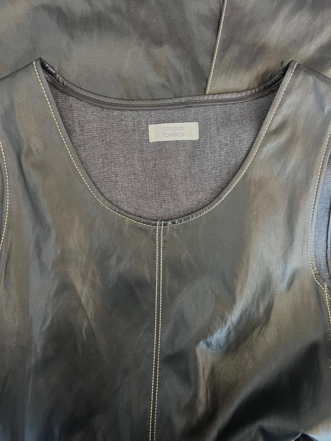 스튜디오톰보이 여성 블랙 페이크레더원피스 레이어드원피스  상품이미지5