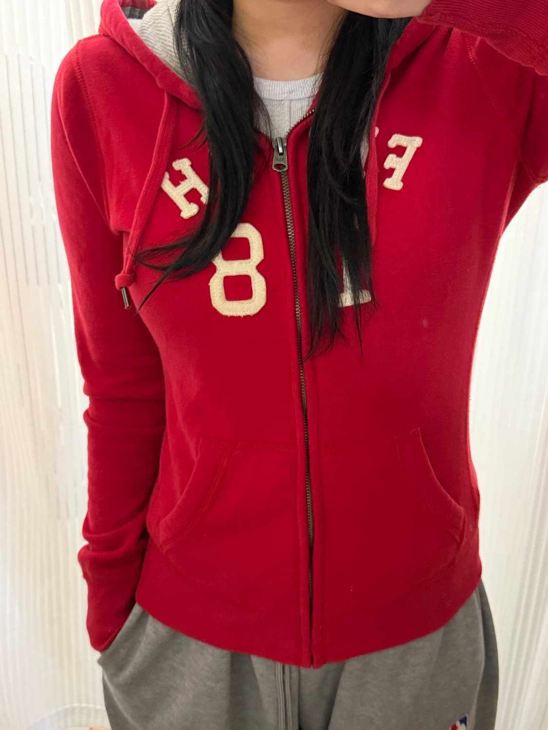 대장템 딱붙핏 아베크롬비 레드 후드집업 S 상품이미지1