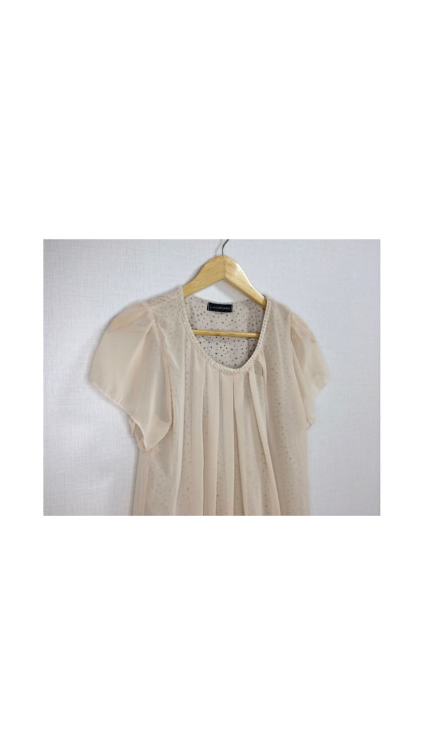 빈티지 도트 땡땡이 안감 베이지 벌룬 블라우스 상품이미지4