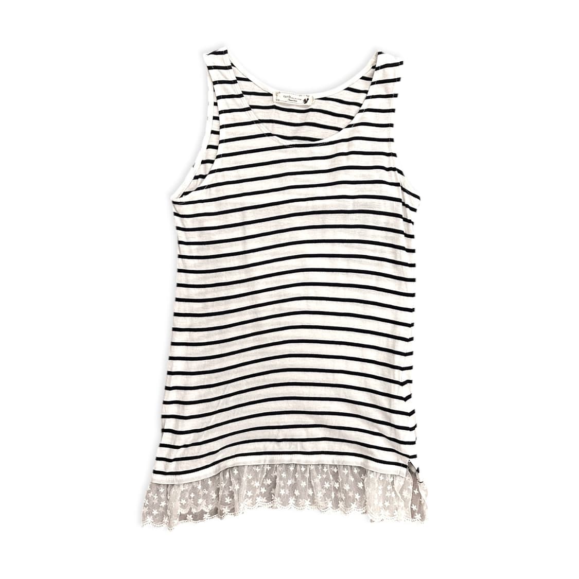 Hem Lace Stripe Sleeveless Top 상품이미지2
