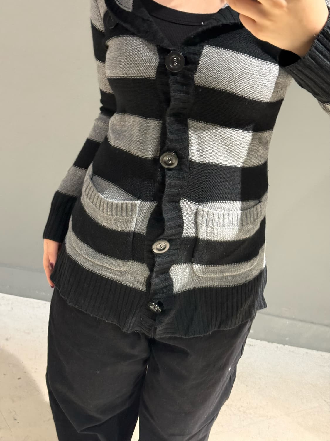 stripe pattern button-up hood cardigan 상품이미지4