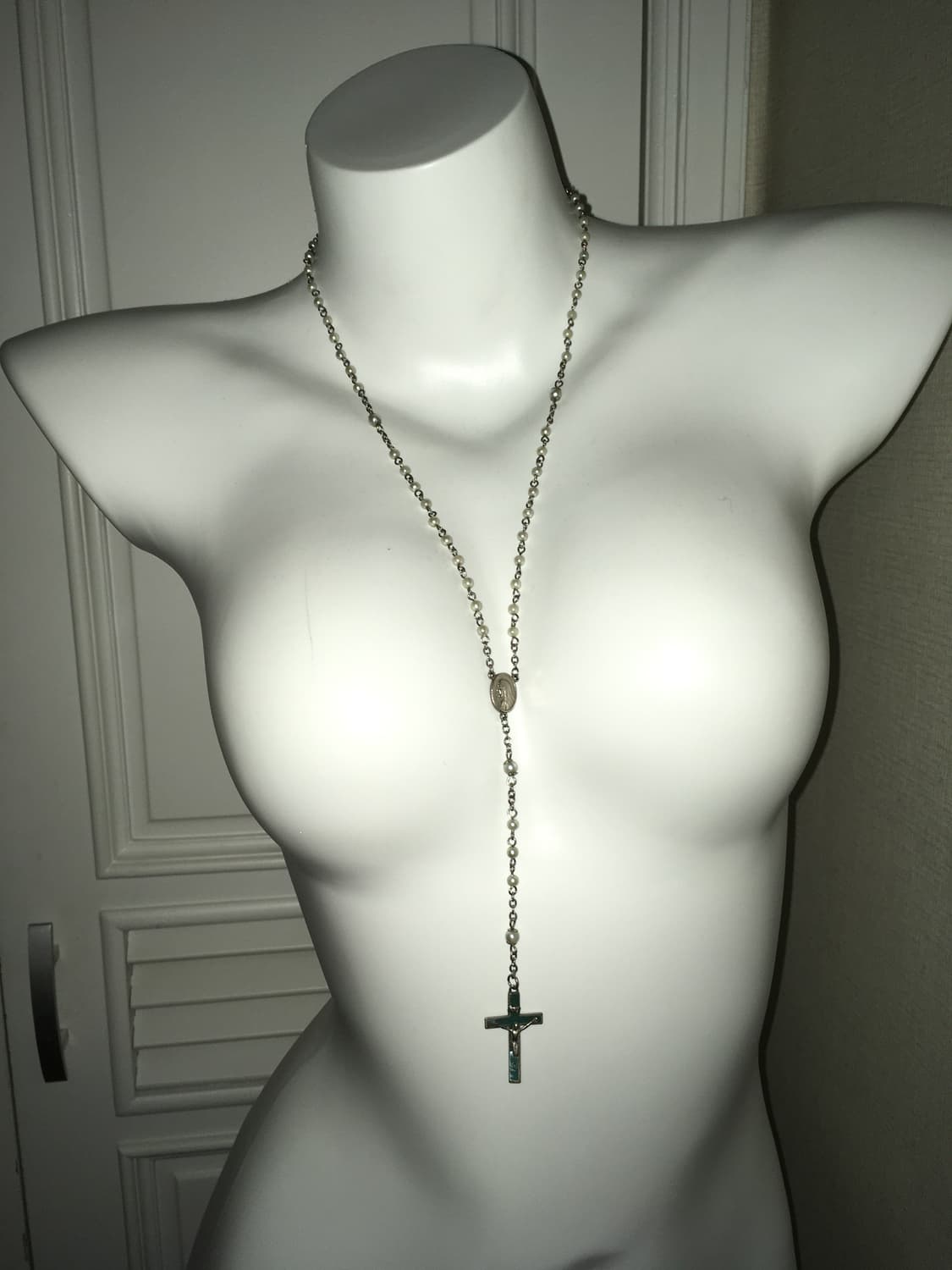 진주 청록 로자리오 십자가 네크리스 상품이미지2