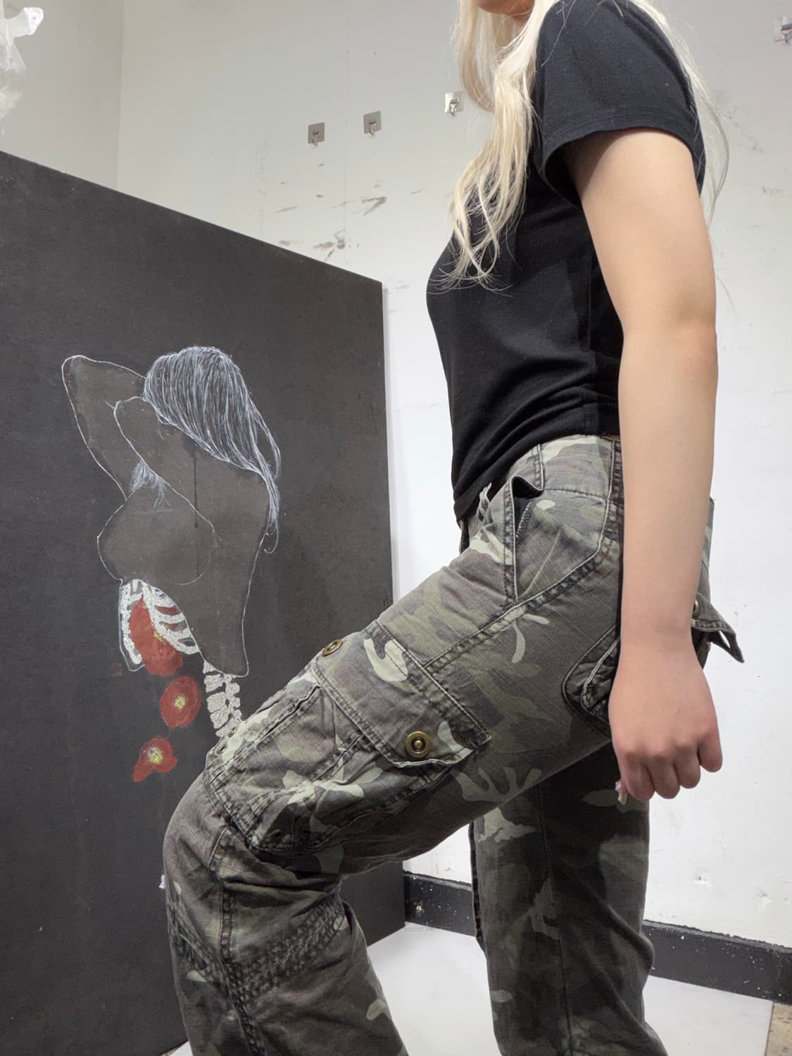 JPN 일본 빈티지 밀리터리 카모 부츠컷 로우라이즈 카고 팬츠 M 상품이미지4