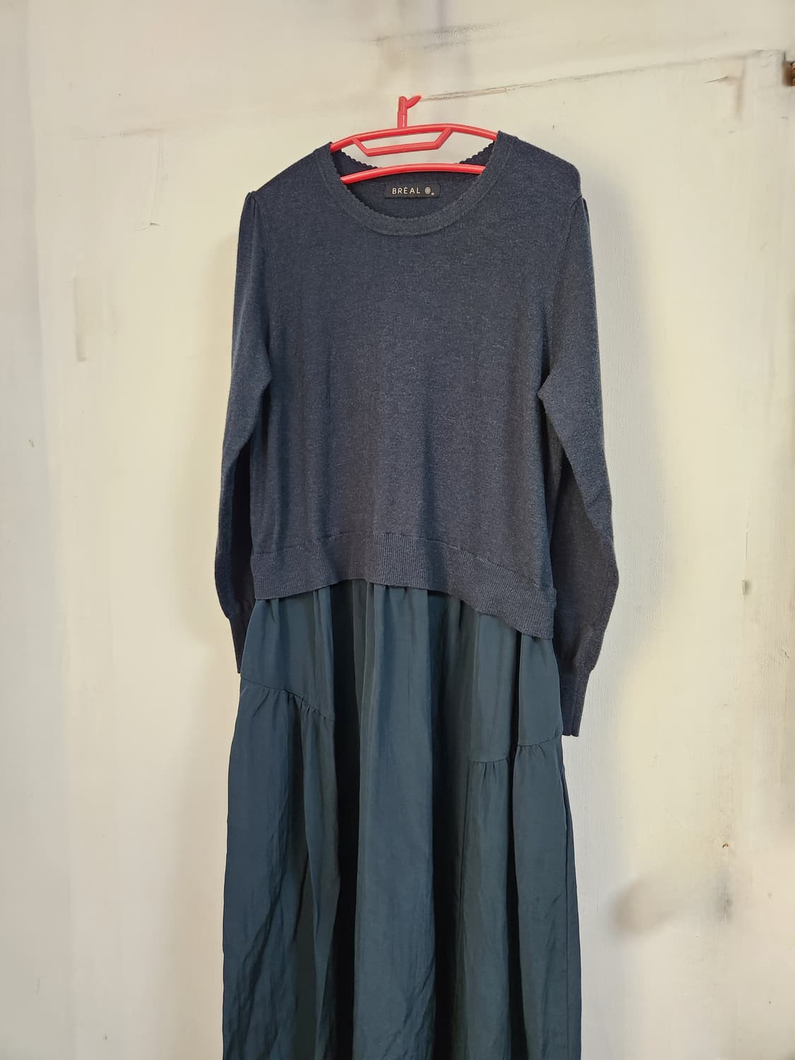 BREAL 청록색 니트배색 롱 원피스88(77~88) 상품이미지3