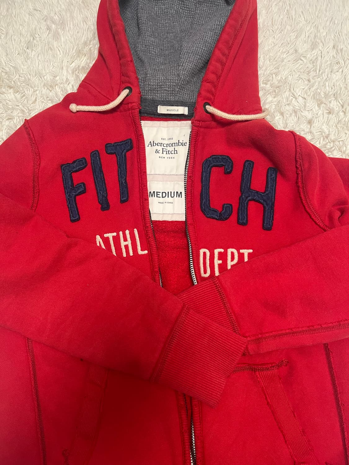 ❤️소장가치100❤️ 단종 아베크롬비 레드 후드집업 M 상품이미지3