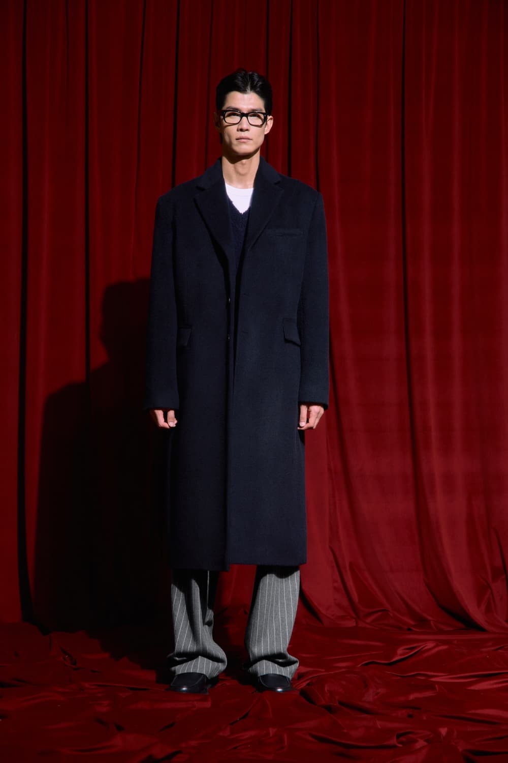 [M] STU 백 버튼 알파카 싱글 코트 네이비 상품이미지1