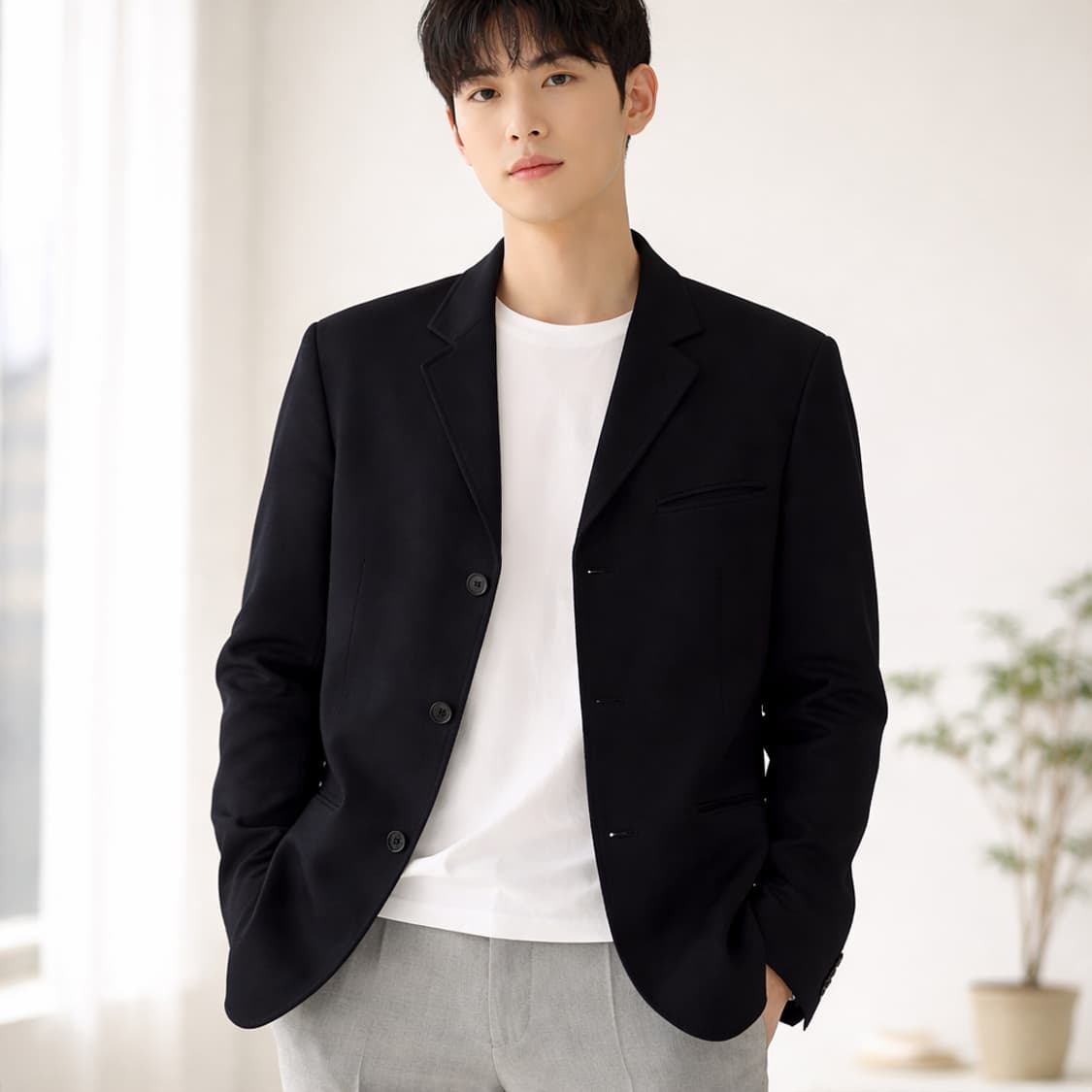 예아(YEAh) 울 100% 3버튼 싱글 블레이저 자켓 블랙 상품이미지1