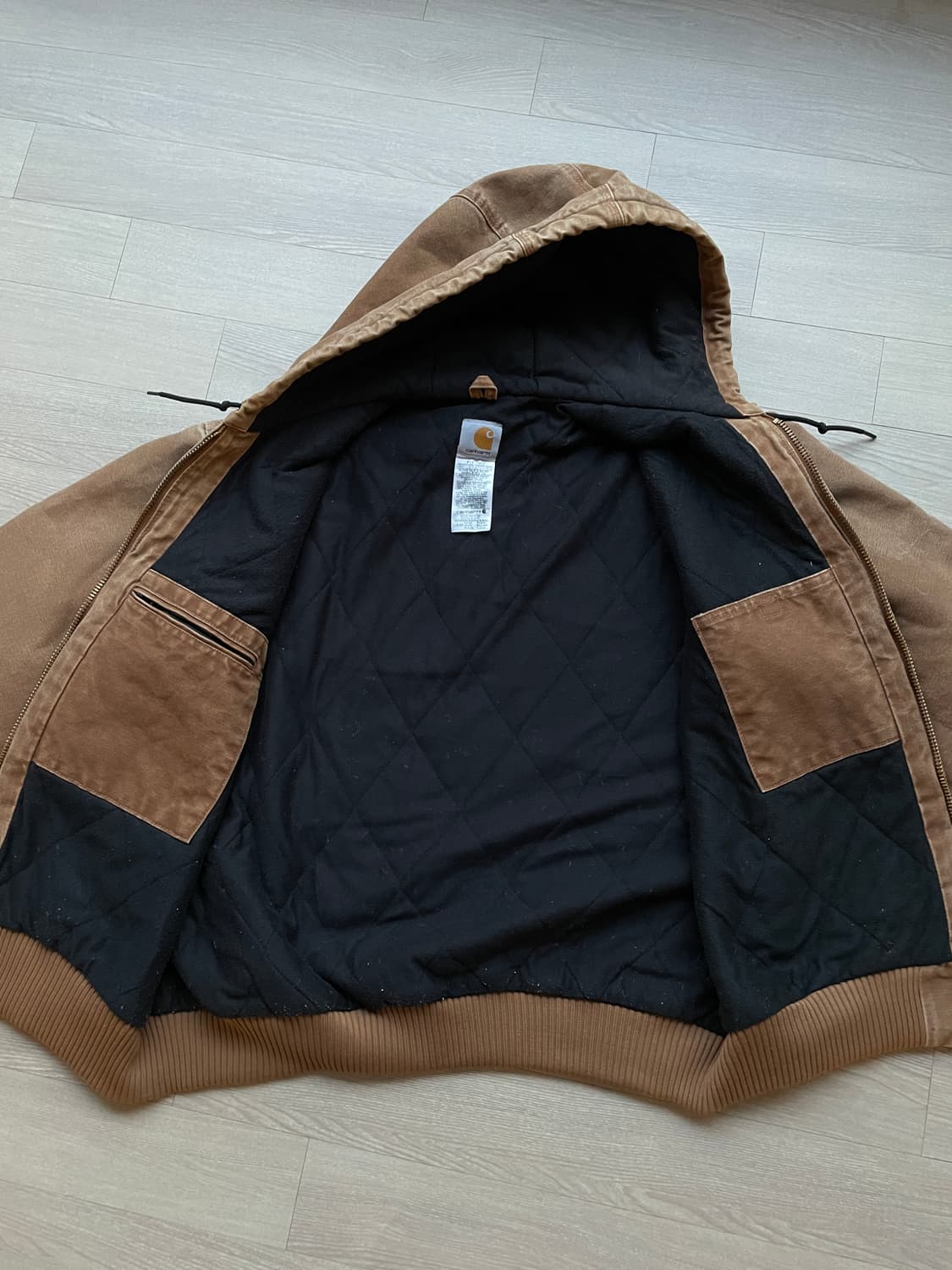 칼하트 j130 BRN 브라운 액티브 자켓 샌드스톤 빈티지 상품이미지6