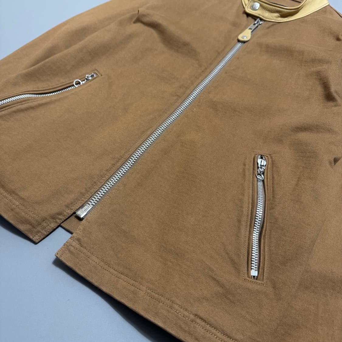 쇼트(Schott) 브라운컬러 코튼 리얼 레더 칼라넥 라이더스 자켓 상품이미지5