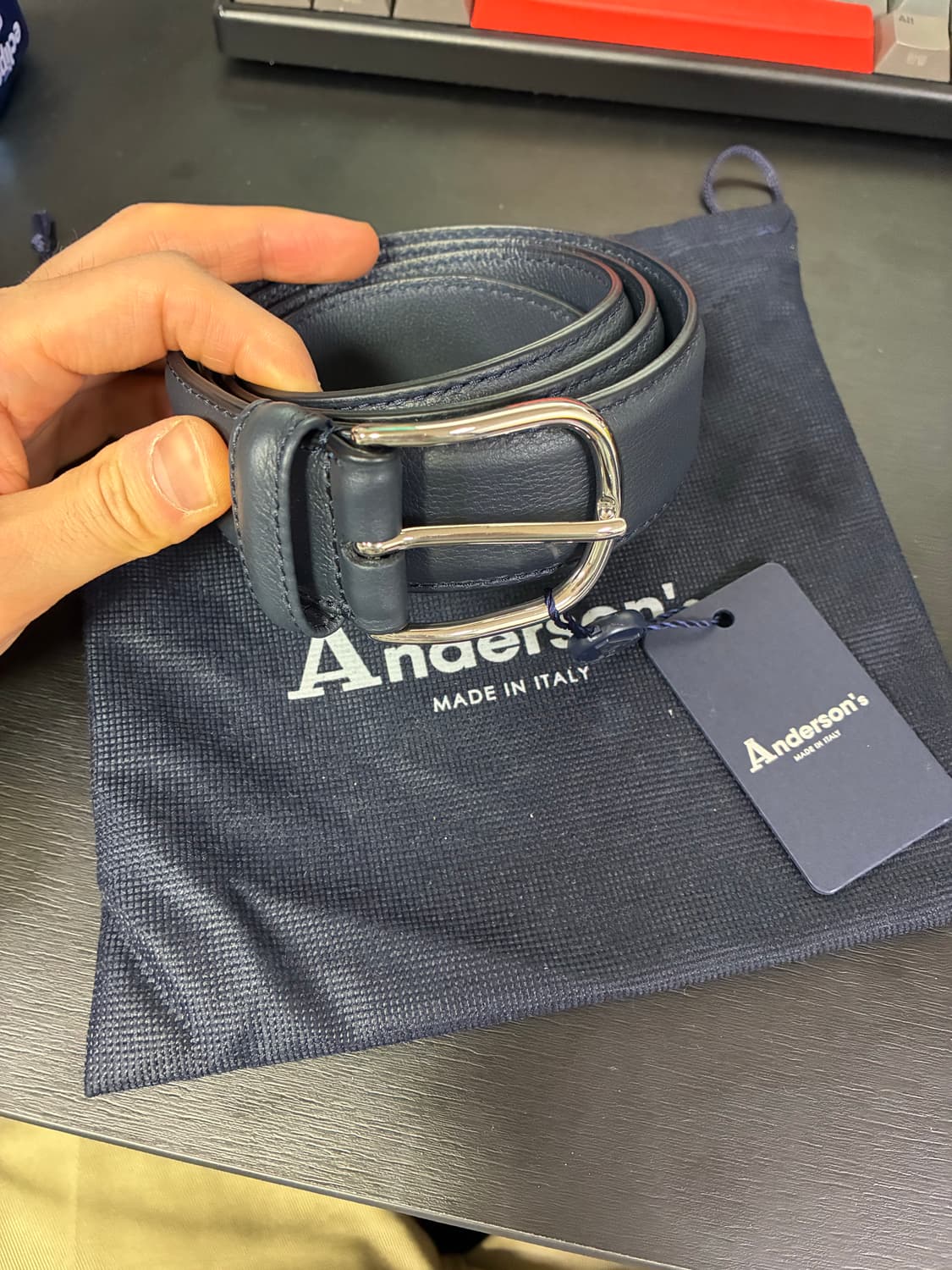 (새상품) Anderson's 앤더슨즈 레더 네이비 벨트 상품이미지1