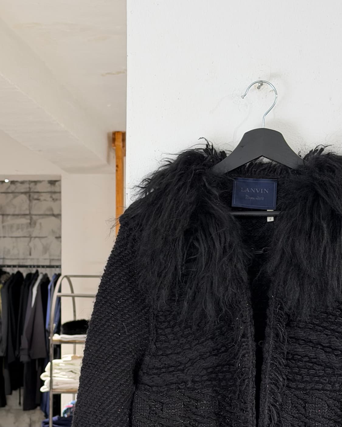 랑방 블랙 울 실크 양털카라 가디건 코트 상품이미지2