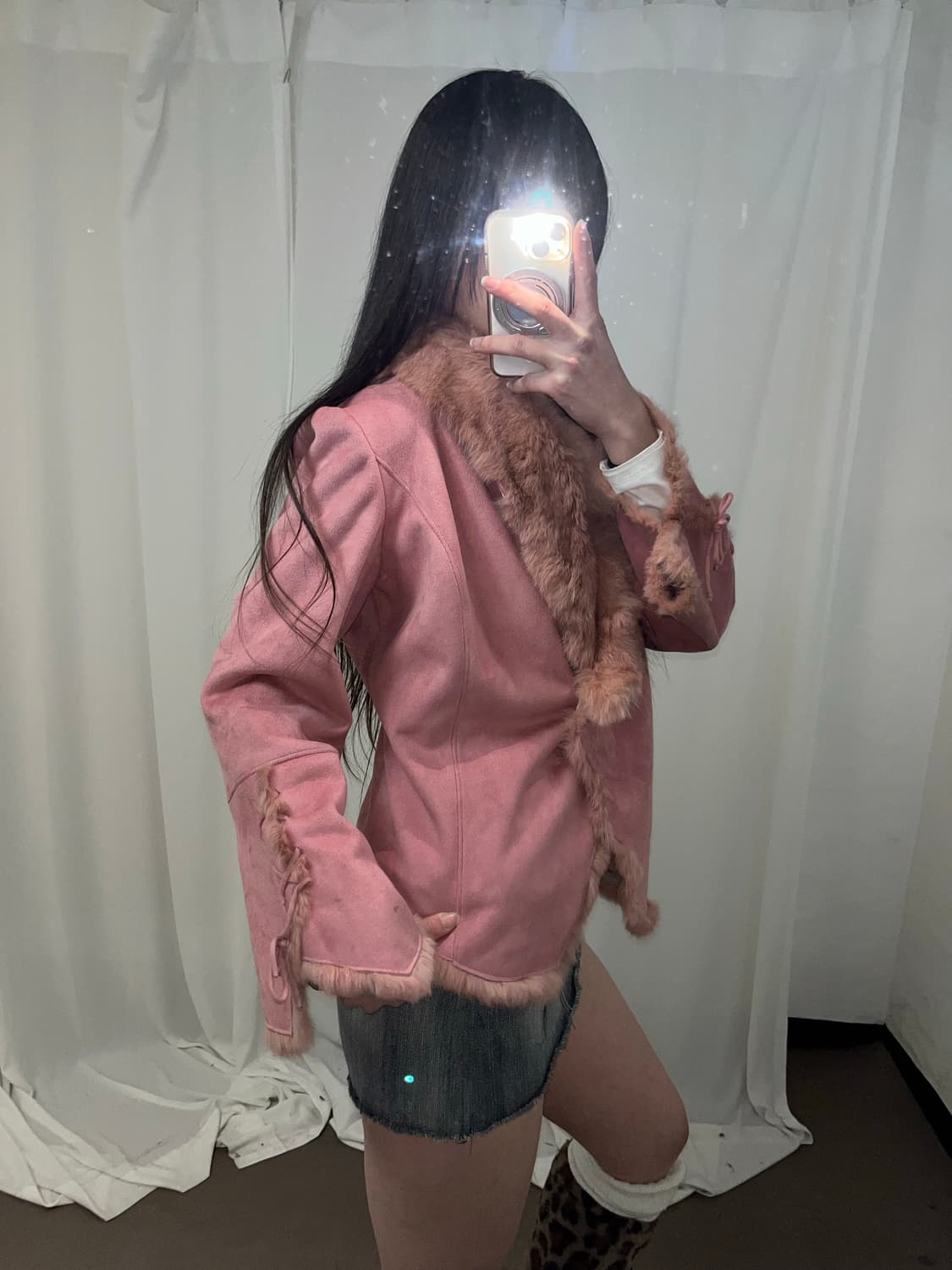 핑크 래빗퍼 아일렛 포인트 무스탕 상품이미지8