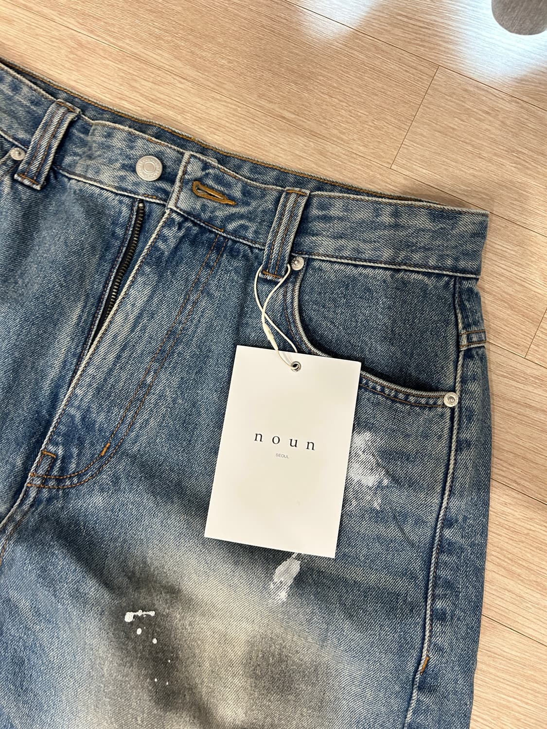 노운 와이드 커브드 데님 팬츠 페인팅 블루 2 상품이미지6