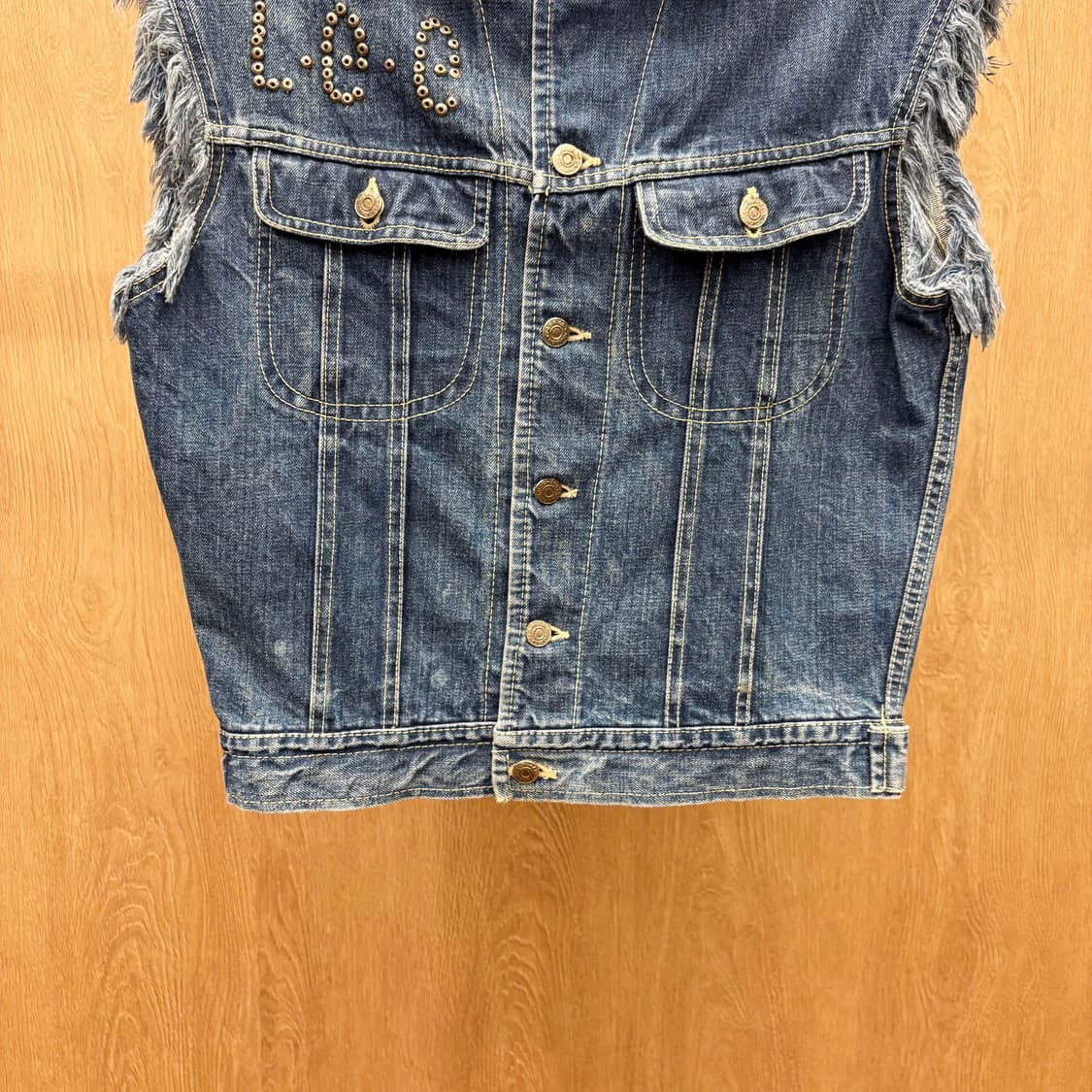 빈티지 데님 베스트 스터드 로고 메탈 버튼 컷오프 프레이드 디테일 진청 상품이미지5