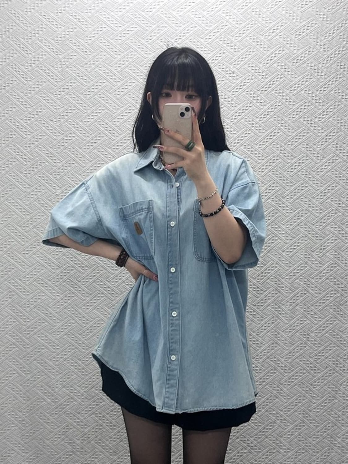 스타터 빈티지 캐주얼 레트로 오버핏 연청 데님 셔츠 M C11935 상품이미지1