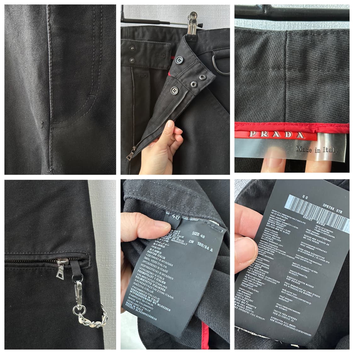 프라다 헤비코튼 신치백 체인 워크 팬츠 블랙 48 상품이미지10