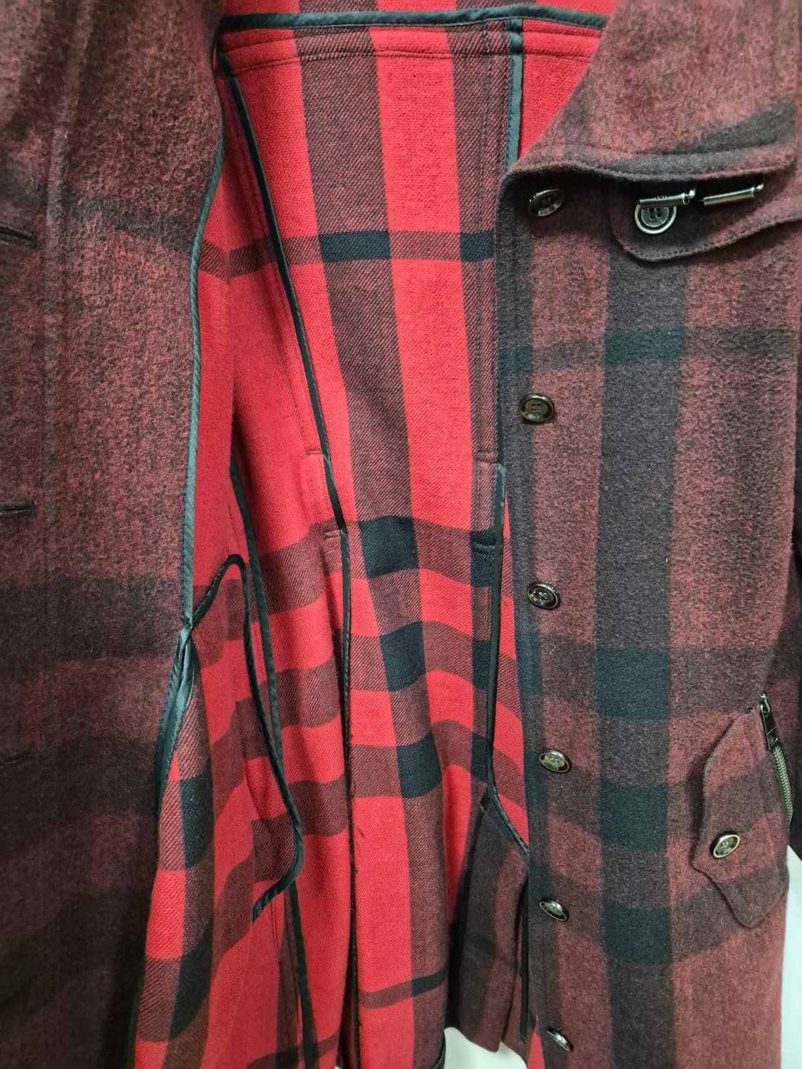 버버리 체크 패턴 롱 코트 버건디 여성 ITA44 국내55~66 상품이미지4
