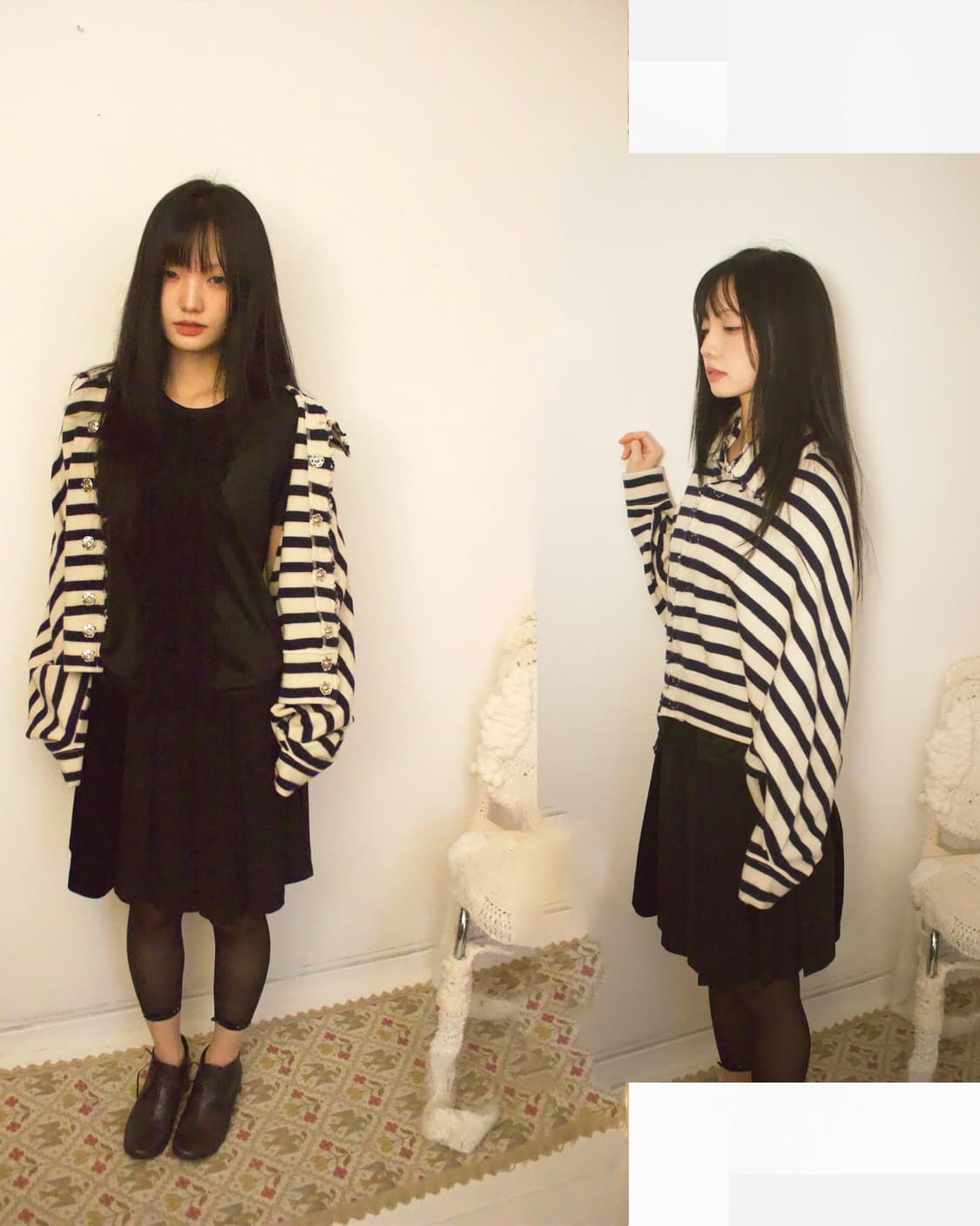 stripe wool cape coat 상품이미지2