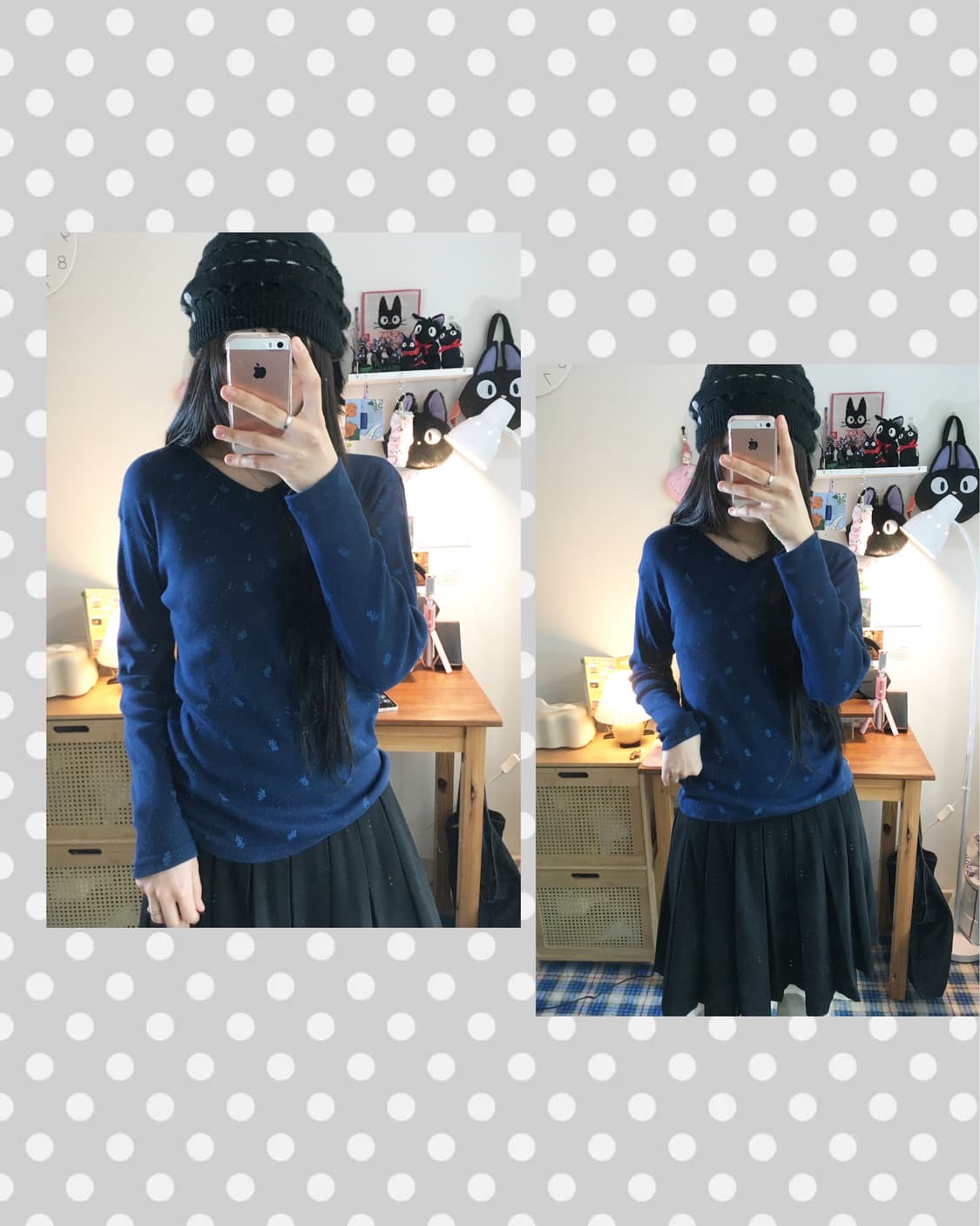 vintage flower pattern long sleeve navy 상품이미지1