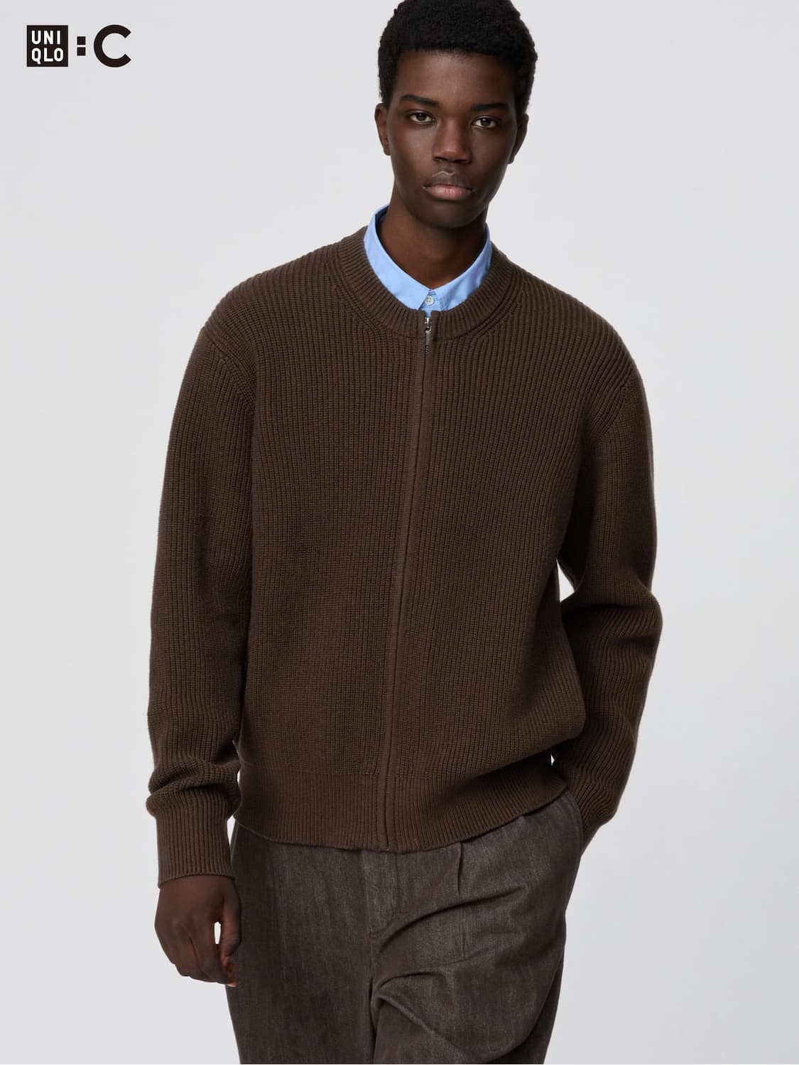 [S] 유니클로 C 크루넥 풀집 가디건 다크 브라운 상품이미지1